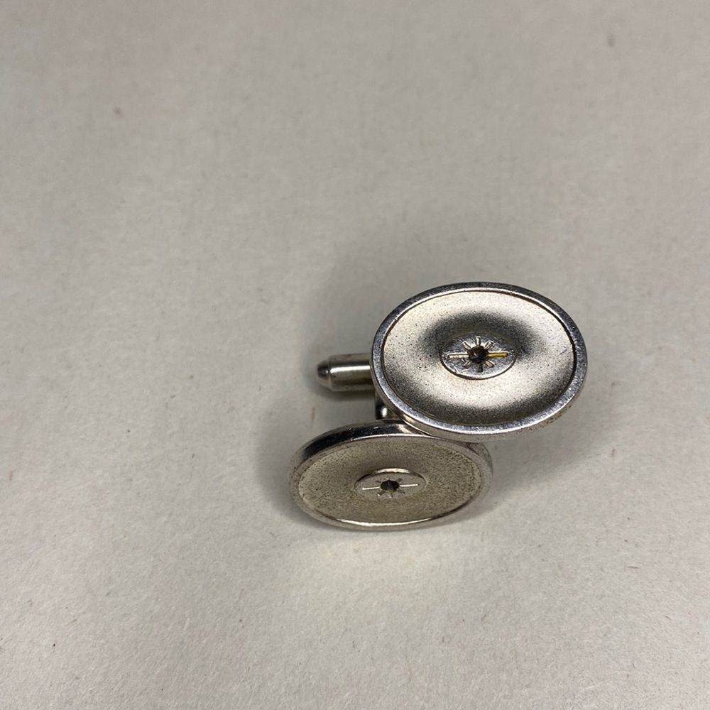 Vintage Avon Silver Tone Cuff Links Oval‎ Button Bullet Back